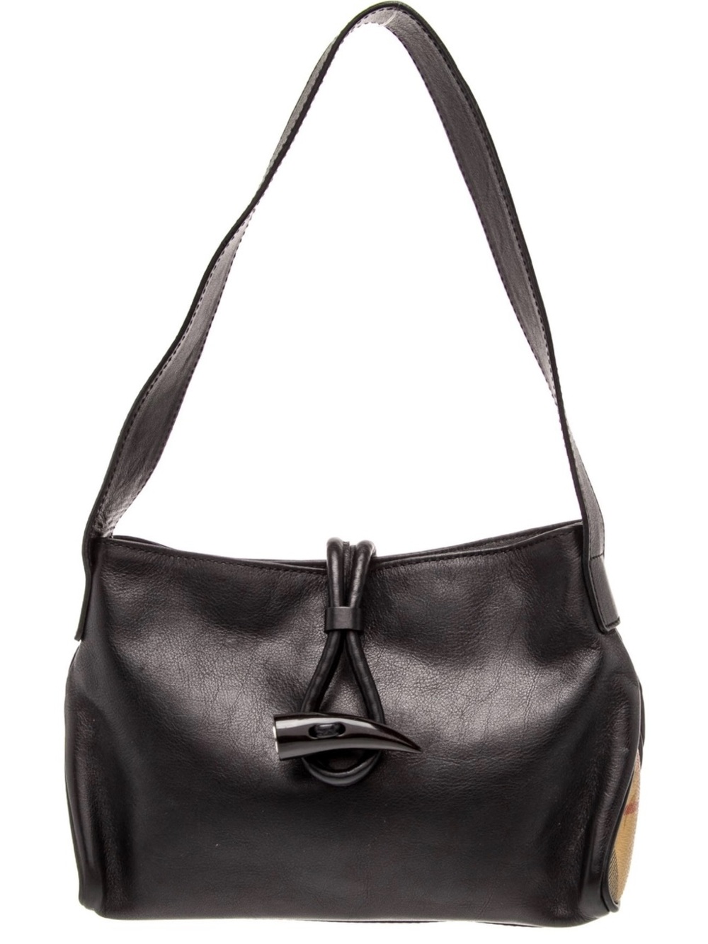 Burberry Black Leather Shoulder Bag with Toggle Closure